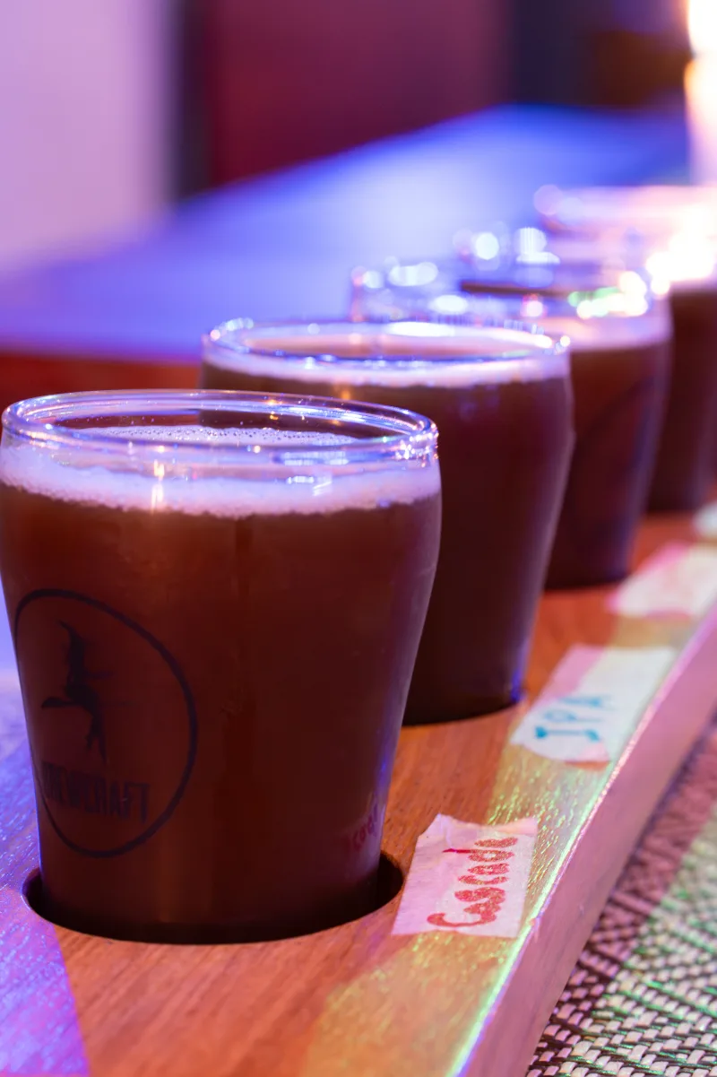 A tasting flight on the bar