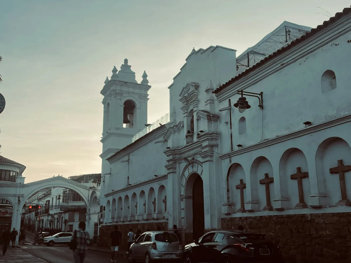 Sucre cathedral clock tower in the white city