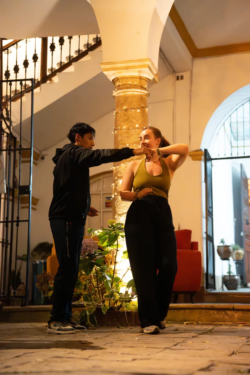 A couple turning together mid-song